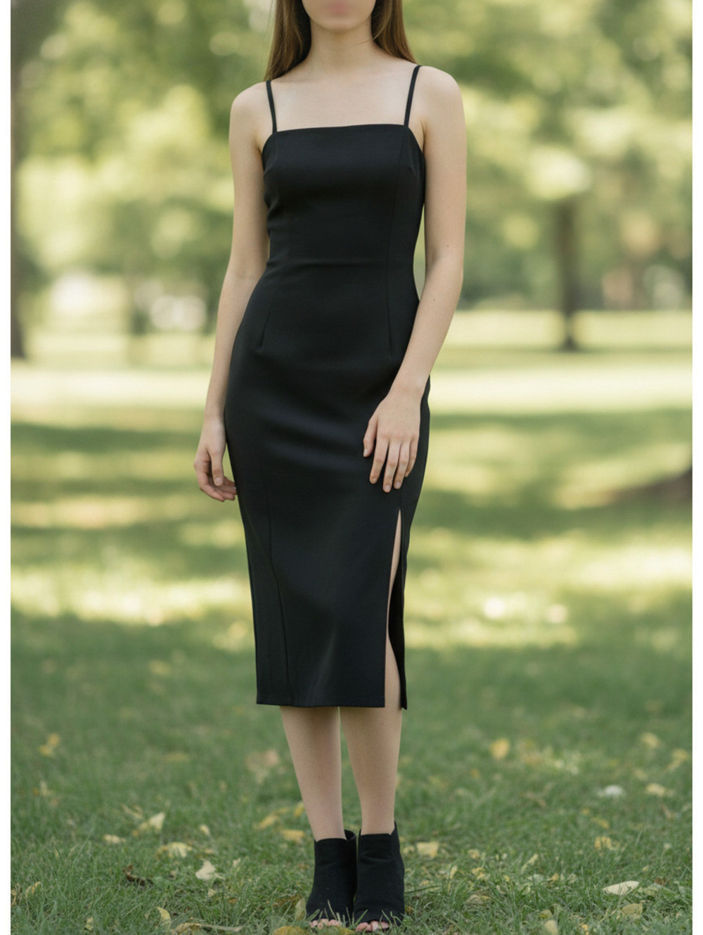 New Without Tags | Leith | Sz S | Black Square Neck Midi Dress